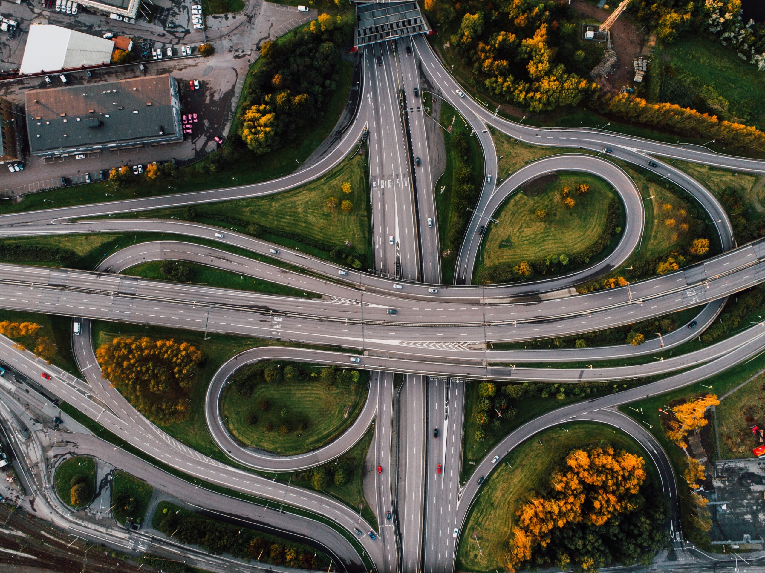 Aerial view of a motorway interchange