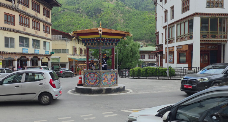 Street with traditional architecture in Bhutan