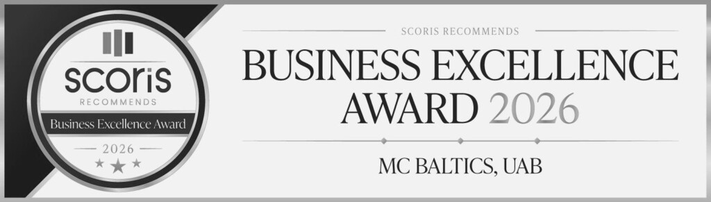 Scoris Business Excellence Award 2026 banner for MC Baltics UAB
